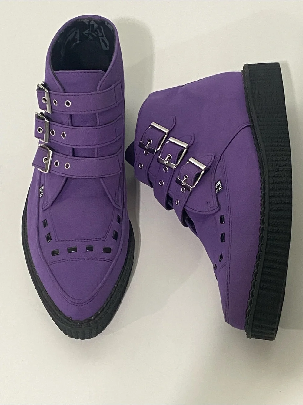 T.U.K. Purple Triple Buckle Pointed Creepers Men 7 Women 9 NWOT Goth Punk